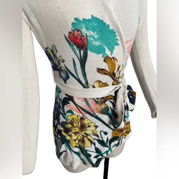 Moth Anthropologie Wrap Sweater with Floral Design Size XS - Picture 3 of 9